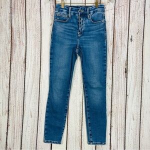 Good American Jeans Size 2 Blue Button Fly Skinny Stretch Mid Rise Denim Pants